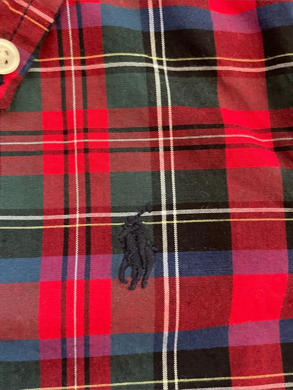Ralph Lauren Boys 18M Plaid Button Down Shirt Red Green Tartan Holiday Pony